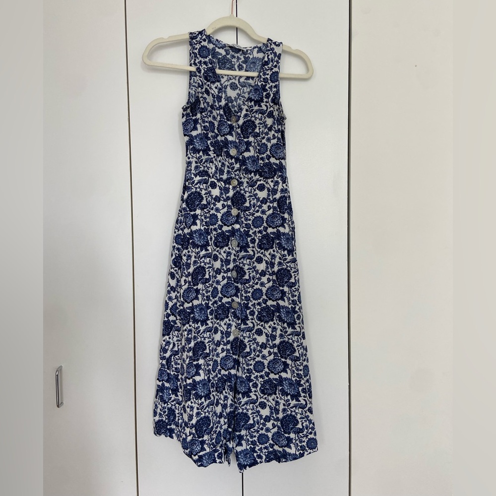 Floral Blue and White Midi Dress